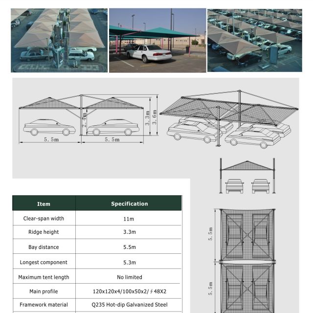 Tente-abri pour voiture de 11 m de portée