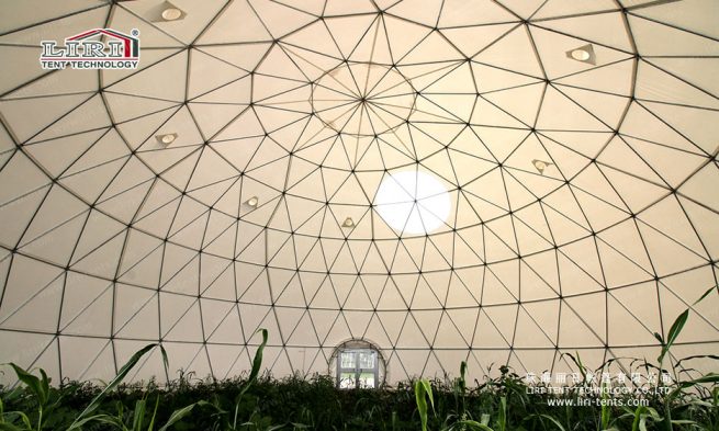 jardin intérieur sous dôme géodésique